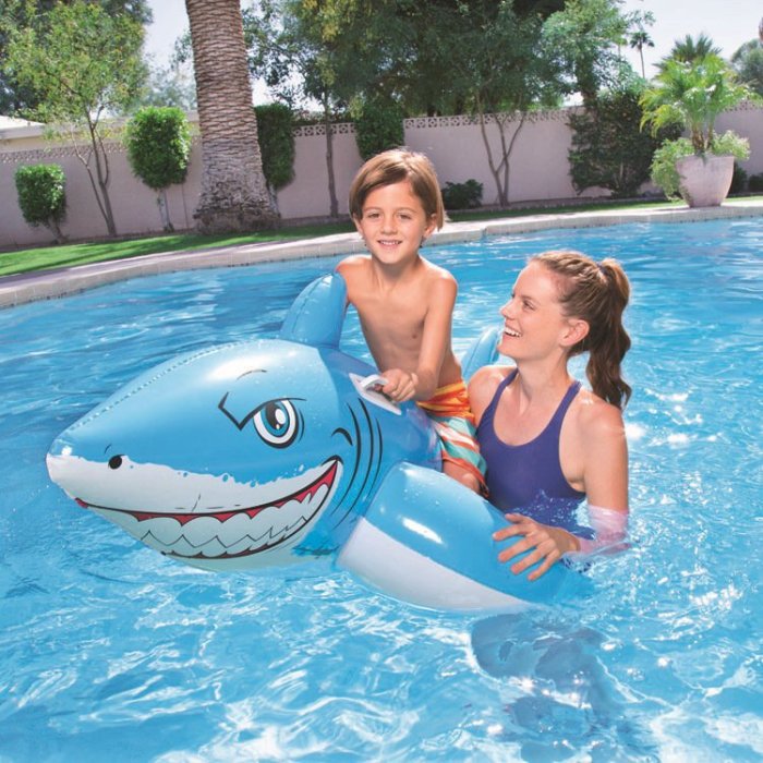 Bestwa41032 加厚72X40吋鯊魚充氣坐騎 兒童戲水玩具 泳池玩具附贈修補片